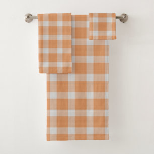 Persian Orange Checkered Gingham Plaid Bath Towel Set