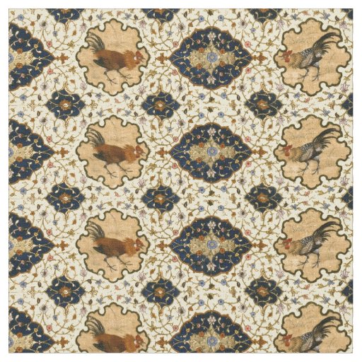 Persian Oriental Floral Rooster Pattern Fabric