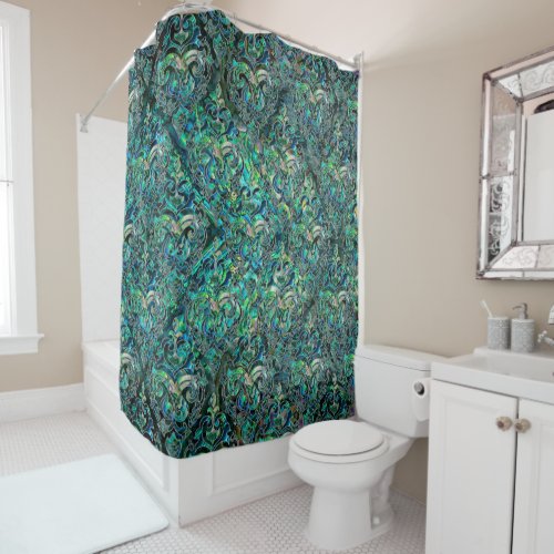 Persian Oriental pattern abalone and silver Shower Curtain