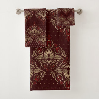 Persian Oriental pattern deep red and gold Bath Towel Set