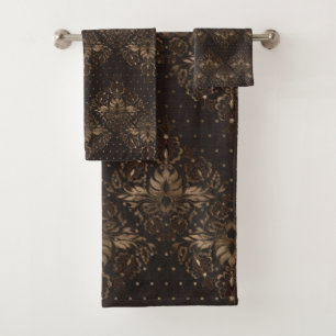 Persian Oriental pattern wood and gold Bath Towel Set