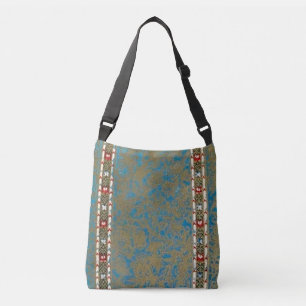Persian Oriental Rug Luxury Green & Gold Runner Crossbody Bag