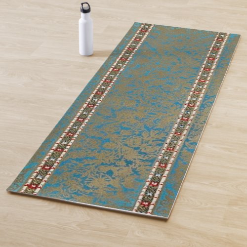 Persian Oriental Rug Luxury Green  Gold Runner Yoga Mat