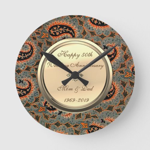 Persian Paisley Diamond 50th Wedding Anniversary Round Clock