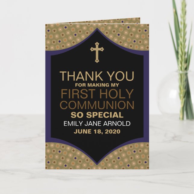 Persian Pattern, First Holy Communion Thank You Card (Front)