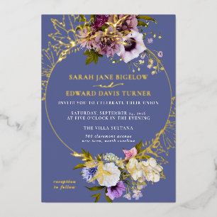 Persian Periwinkle Plum Floral Foil Invitation