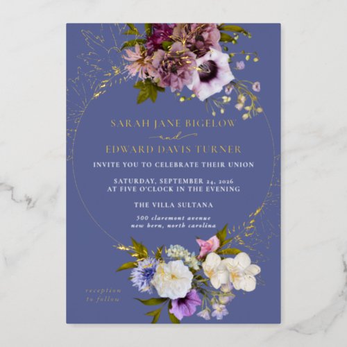 Persian Periwinkle Plum Floral Foil Invitation