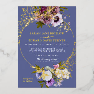 Persian Periwinkle Plum Floral Foil Invitation