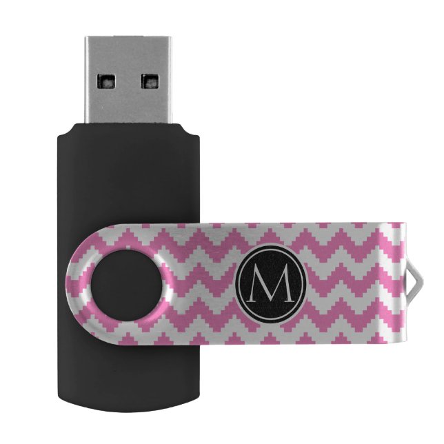 Persian Pink Pattern with Monogram USB Flash Drive (Opened)
