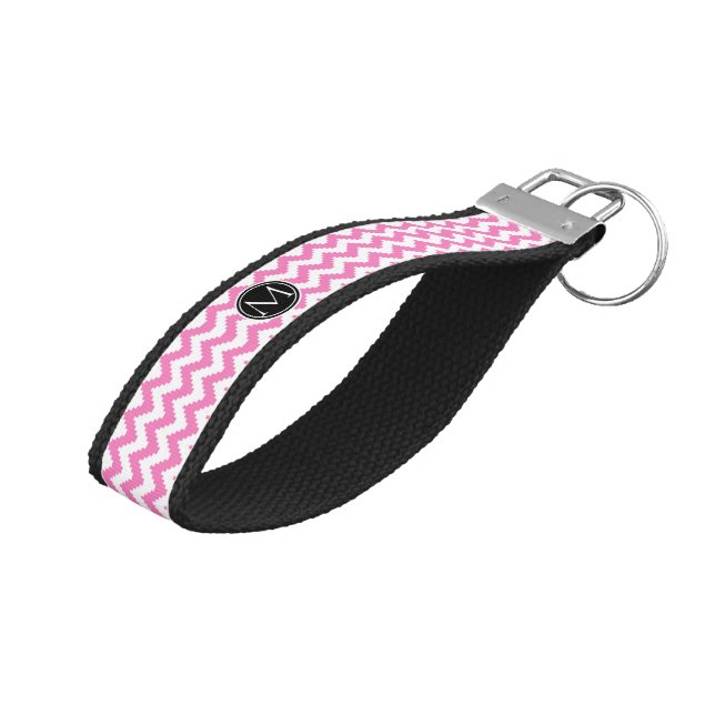 Persian Pink Pattern with Monogram Wrist Keychain (Angled Up)