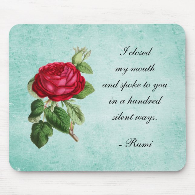 Persian Poet Rumi Typography with Elegant Red Rose Mouse Pad (Front)