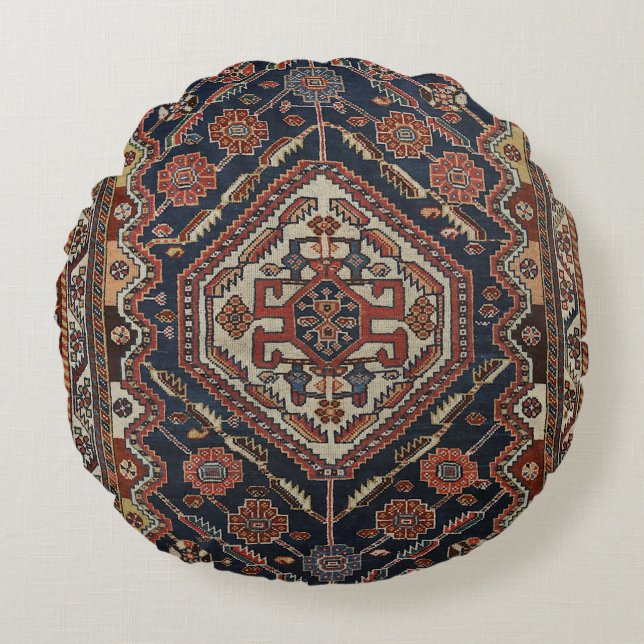 Persian Qashqai Aztec Royal Blue Red  Round Pillow (Front)