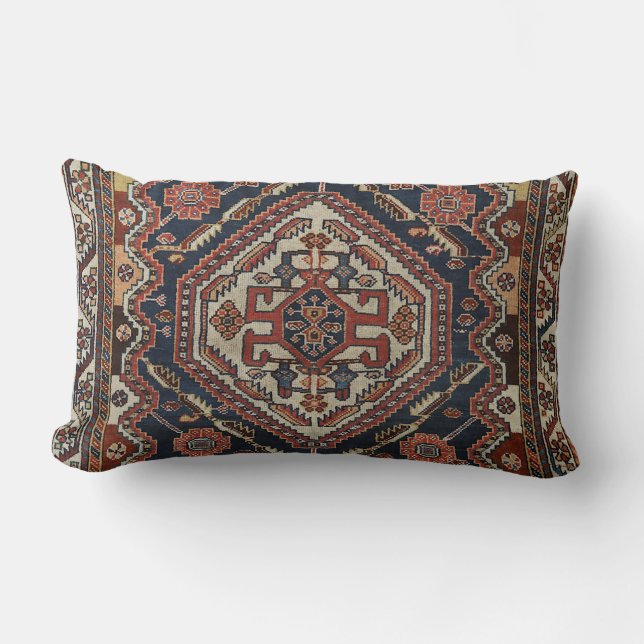 Persian Qashqai Aztec Royal Blue Red Throw Pillow (Front)