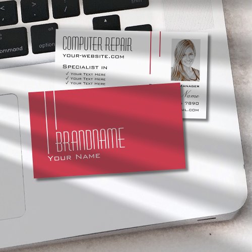 Persian Red and White Chic with Photo Professional Business Card