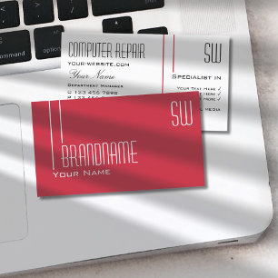 Persian Red and White with Initials Professional Business Card