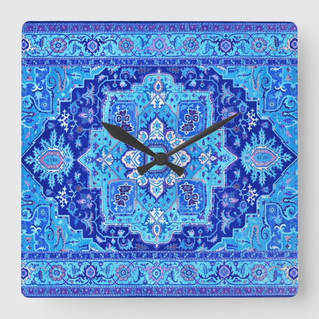 PERSIAN RUG - Blue Square Wall Clock (Front)