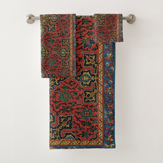 Persian Rug Carpet Red Blue Classic Bath Towel Set (Insitu)