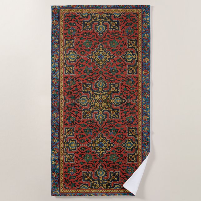 Persian Rug Carpet Red Blue Classic Beach Towel (Front)