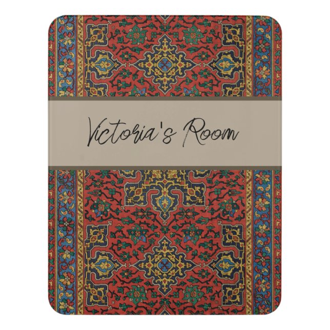 Persian Rug Carpet Red Blue Classic Door Sign (Contemporary Vert)