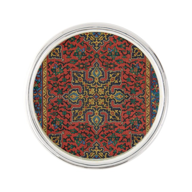 Persian Rug Carpet Red Blue Classic Lapel Pin (Front)