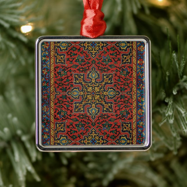Persian Rug Carpet Red Blue Classic Metal Ornament (Tree)