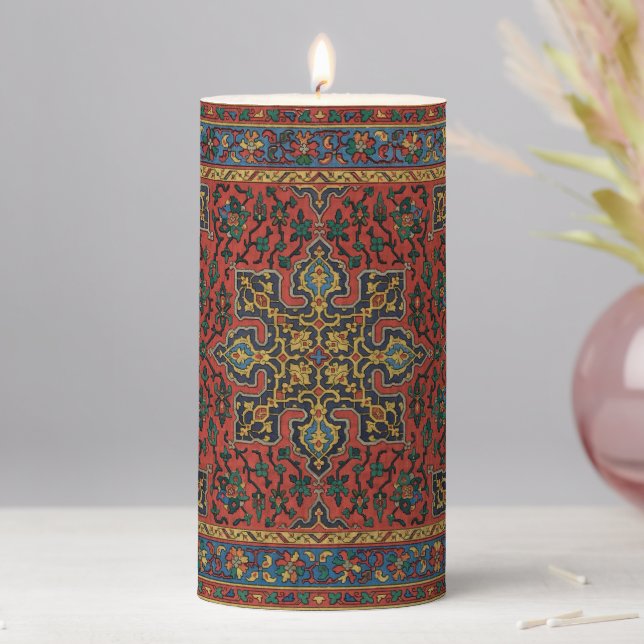 Persian Rug Carpet Red Blue Classic Pillar Candle (In Situ)