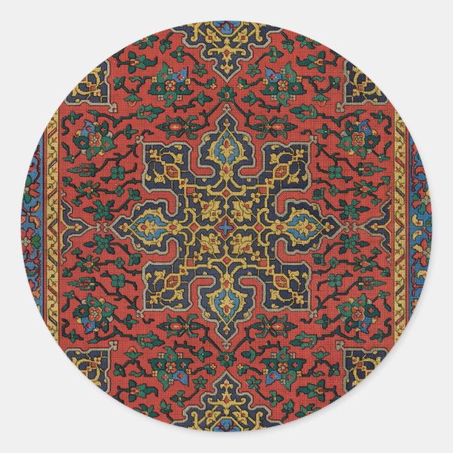 Persian Rug Carpet Red Blue Classic Round Sticker (Front)