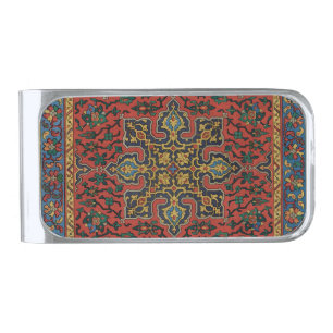 Persian Rug Carpet Red Blue Classic Silver Finish Money Clip