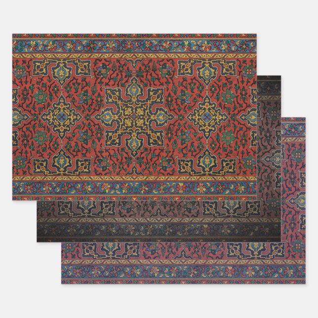 Persian Rug Carpet Red Blue Classic Wrapping Paper Sheets (Set)