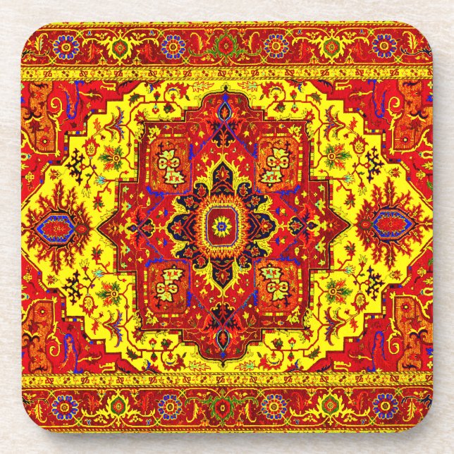 PERSIAN RUG - Red & Yellow Drink Coaster (Front)