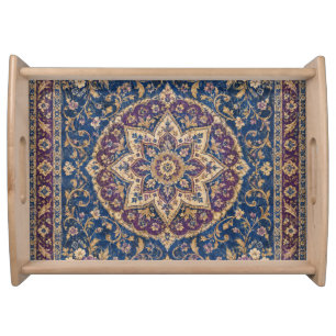 Persian Serving Tray Royal Blue Floral Decor