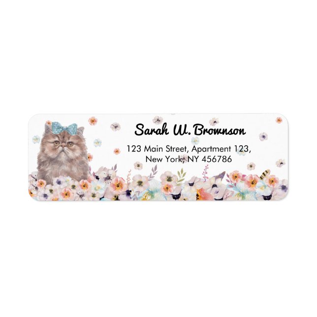 Persian Shirazi Cat Cute Face Floral Design Label (Front)