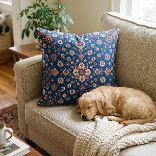 Persian Style Blue Medallion Throw Pillow