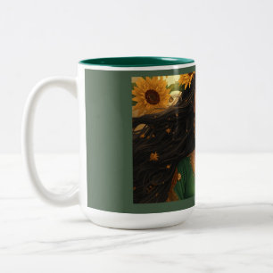 Persian Sunflower Lady Mug Elegant Floral Art Co