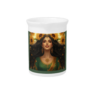 Persian Sunflower Lady Mug | Elegant Floral Art Co Beverage Pitcher