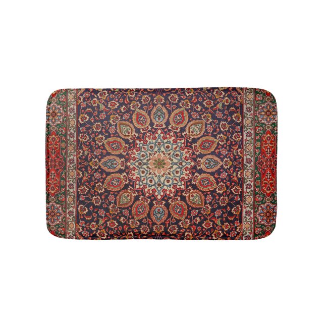 Persian Tabriz Black Radial Geometric  Bath Mat (Front)