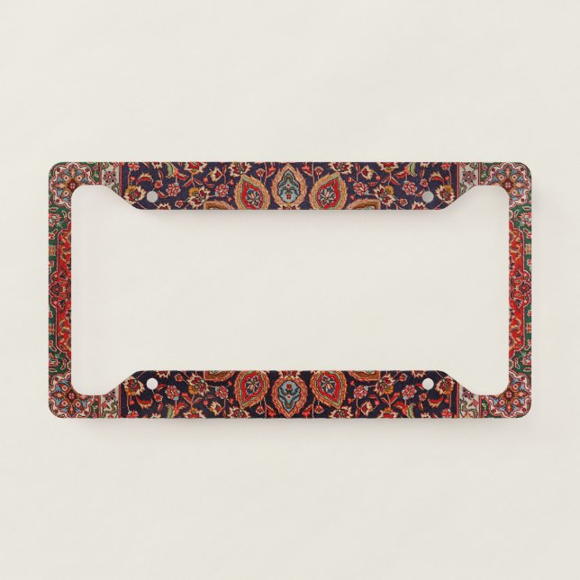 Persian Tabriz Black Radial Geometric  License Plate Frame (Front)