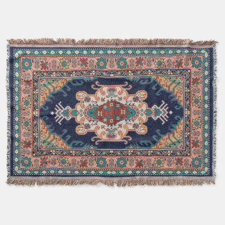 Persian Tabriz Black Radial geometric Pattern Throw Blanket