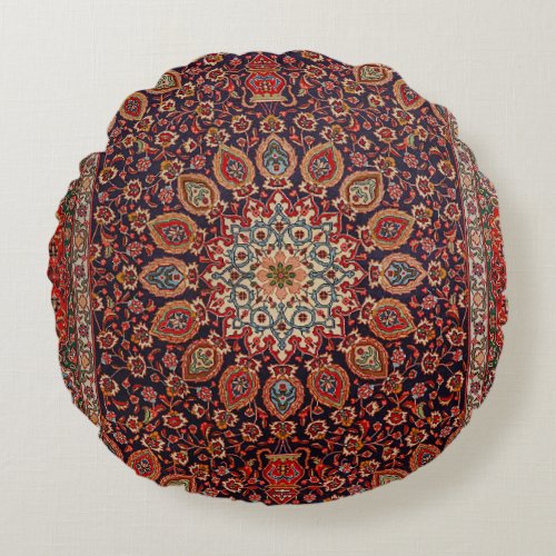 Persian Tabriz Black Radial Geometric  Round Pillow