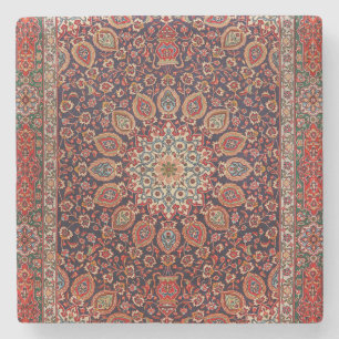 Persian Tabriz Black Radial Geometric  Stone Coaster