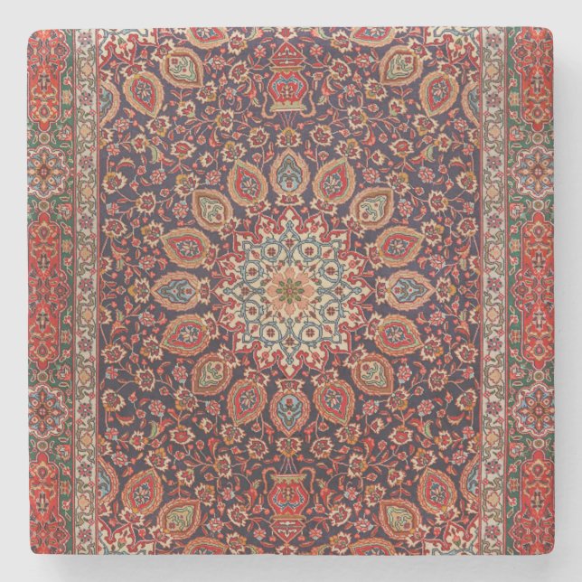 Persian Tabriz Black Radial Geometric  Stone Coaster (Front)