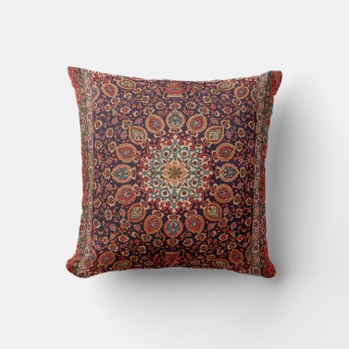 Persian Tabriz Black Radial Geometric Throw Pillow