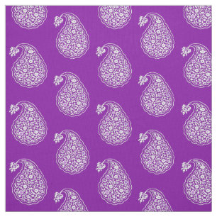 Persian tile paisley - white on amethyst purple fabric