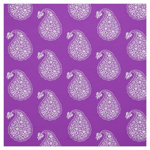 Persian tile paisley - white on amethyst purple fabric