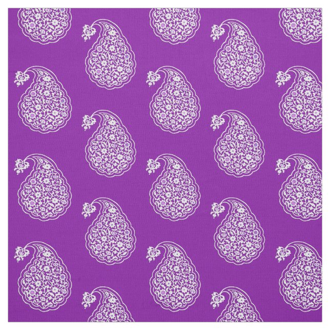 Persian tile paisley - white on amethyst purple fabric (Swatch)