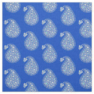 Persian tile paisley - white on cobalt blue fabric