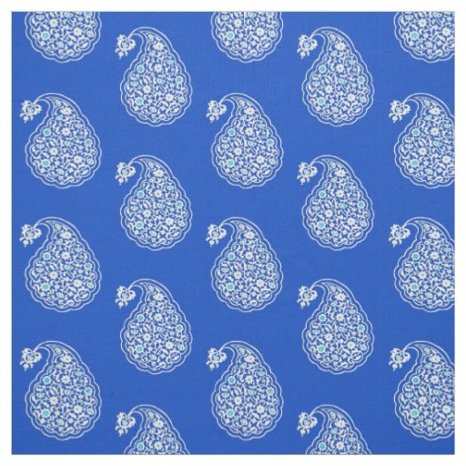 Persian tile paisley - white on cobalt blue fabric