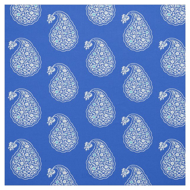 Persian tile paisley - white on cobalt blue fabric (Swatch)