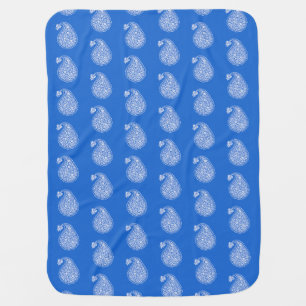Persian tile paisley - white on cobalt blue receiving blanket