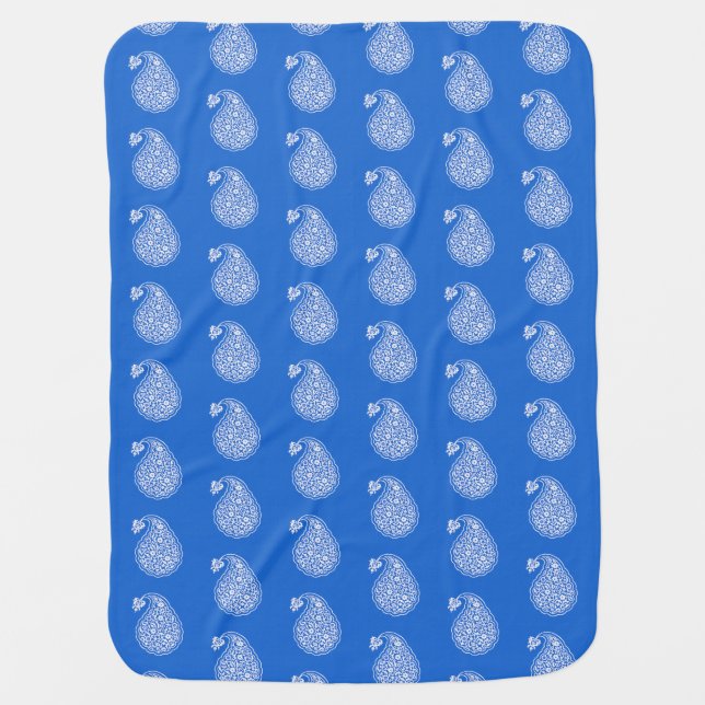 Persian tile paisley - white on cobalt blue receiving blanket (Front)